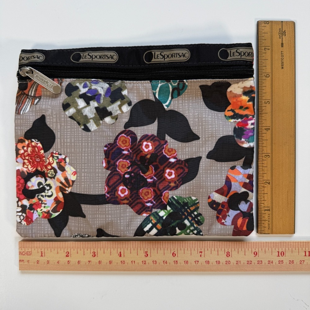 LeSportsac Classic Zipper Travel Pouch 8.75x7" Small Cosmetic Bag Floral Pattern - Picture 5 of 6